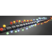 Lichterkette mit bunten Kugeln auf schwarzem Kabel
