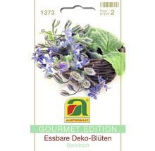 AUSTROSAAT Logo. Packung essbare Deko-Blüten Borretsch.