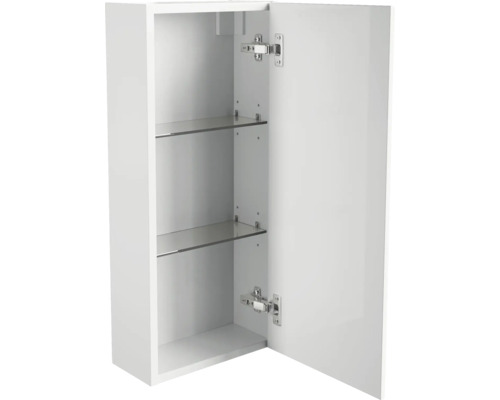 Weißer Badezimmerschrank mit Tür und zwei Glasablagen