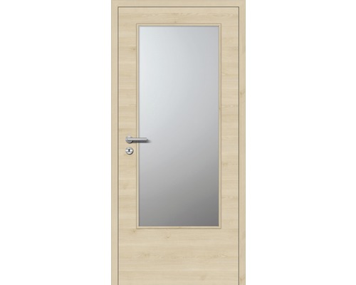 Holztür mit Glaseinsatz und Türklinke