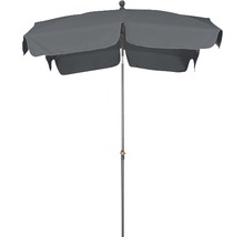 Grauer Sonnenschirm mit Ständer für den Garten