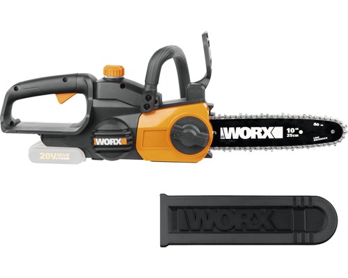 Worx Akku-Kettensäge mit 25 Zentimeter Schwertlänge und Kettenschutz