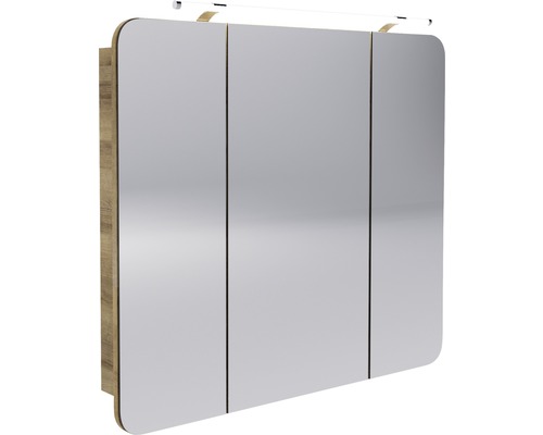 LED-Spiegelschrank Fackelmann Milano 3-türig 90x78x15,5 cm braun Spiegelschrank mit drei Türen und Beleuchtung