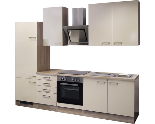 Komplette Küchenzeile mit Spüle, Herd, Backofen, Dunstabzugshaube und Schränken