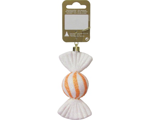 Christbaumhänger Bonbon Kunststoff 10 cm weiß-orange