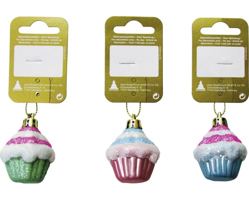 Christbaumhänger Cupcake Kunststoff 4 cmg rosa/blau