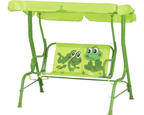 Kinder-Hollywoodschaukel Siena Garden 77 x 117 x 107 cm Textilgewebe 2-Sitzer grün Gartenschaukel mit Froschmotiven für Kinder