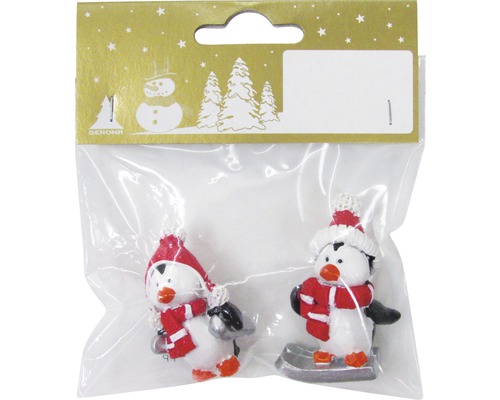 Dekofigur Pinguine Polyresin H 4,7 bunt 2 Stück Zwei Pinguinfiguren mit Mütze und Schal als Weihnachtsdekoration in Verpackung