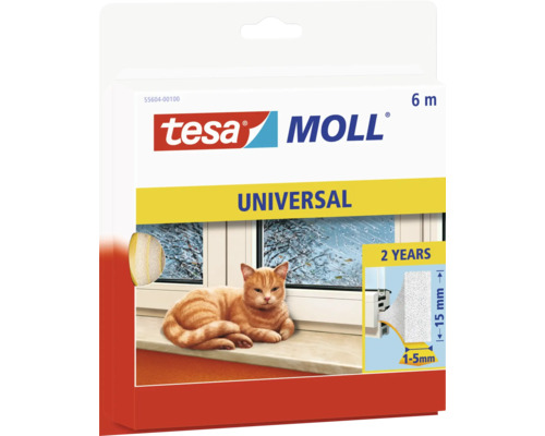 Tesa Moll Universal Dichtungsband, 6 Meter, zur Abdichtung von Fenstern und Türen