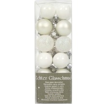 Packung mit zwölf weißen Christbaumkugeln aus Glas
