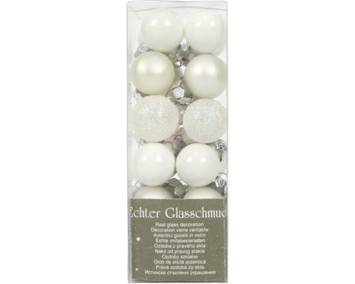 Christbaumkugeln Glas Ø 2cm 24 Stück weiß Packung mit zwölf weißen Christbaumkugeln aus Glas