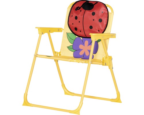 Gelber Kinderstuhl mit Marienkäfer- und Blumenmuster