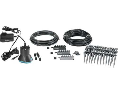 Gardena Urlaubsbewässerungsset mit Transformator, Schläuchen, Verteiler und Erdspießen für die Pflanzenbewässerung
