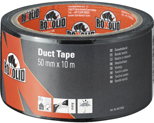 ROXOLID Duct Tape / Gaffa Tape Gewebeband schwarz 50 mm x 10 m Rolle Textilklebeband, 50 Millimeter mal 10 Meter