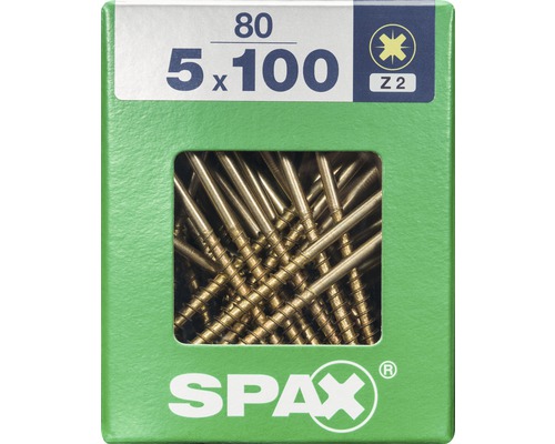 Spax Universalschraube Kreuzschlitz PZ 2, Senkkopf, Holz-Teilgewinde, 5x100 mm, 80 Stück
