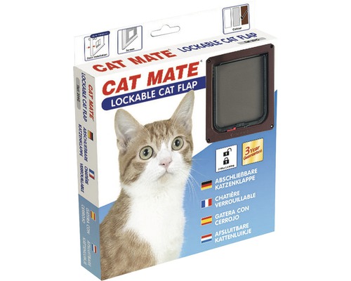 Katzenklappe Cat Mate abschließbar ohne Tunnel Einbautiefe bis 13 mm 165 x 174 mm braun