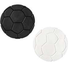Zwei Fußballtürstopper in Schwarz und Weiß