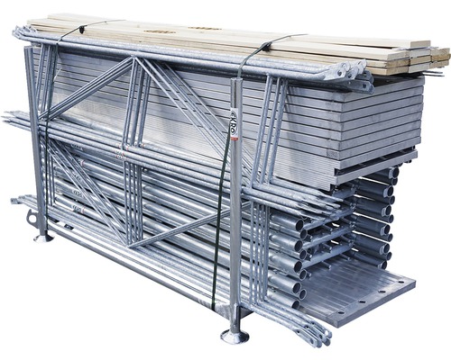 Gestapeltes Baugerüstsystem mit Rahmen, Bühnen und Holzbohlen