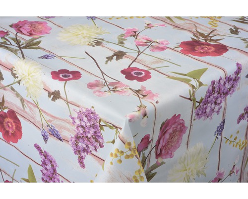 Waschtischdecke Wooden Flower 140 cm breit (Meterware) Tischdecke mit Blumenmuster und Holzoptik