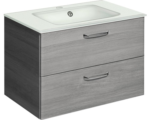 Waschbeckenunterschrank Pelipal Alika 54,5x74,5x45 cm mit Glaswaschbecken graphit Waschtischunterschrank mit zwei Schubladen und Aufsatzwaschbecken für das Badezimmer