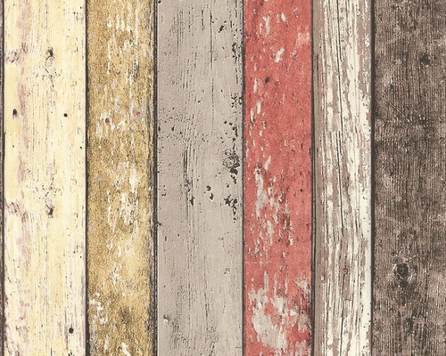 Selbstklebendes PVC-Panel A.S. Creation pop.up 3D Holz rot-braun 2,5 m x 52 cm Tapete mit Holzplanken Motiv
