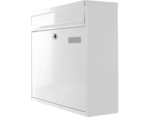 Weißer Briefkasten mit Schloss