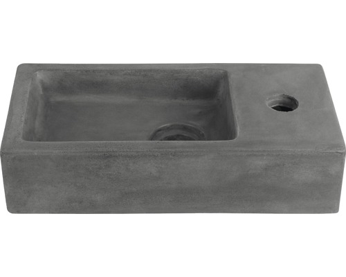 Aufsatzwaschbecken aus Beton Hura mit Beschichtung rechteck 38,5x18,5 cm grau Graues Beton Waschbecken mit Hahnloch