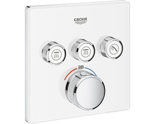Unterputz-Thermostat-Brausemischer Grohe Grotherm SmartControl 29157LS0 weiß Grohe Logo mit Duscharmatur mit drei runden Bedienelementen und einem Temperaturregler
