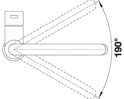 Skizze eines Türgriffs mit einem Schwenkbereich von 190 Grad