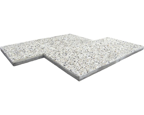 Beton Waschbetonplatte weiss Quarzkies 5,6/8 mm 50 cm x 50 cm x 4 cm Zwei miteinander verbundene Gehwegplatten mit Kiesbelag