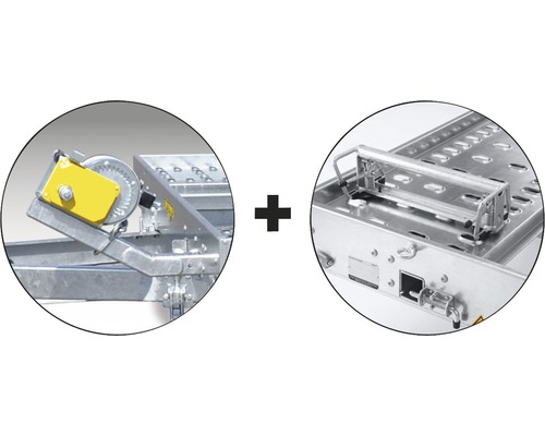 Humbaur Set Seilwindenbock + Radanschlag für Carry Car 600 mm x 360 mm x 300 mm Abbildung eines Anhängers mit Winde und Ladungssicherungsbügel.