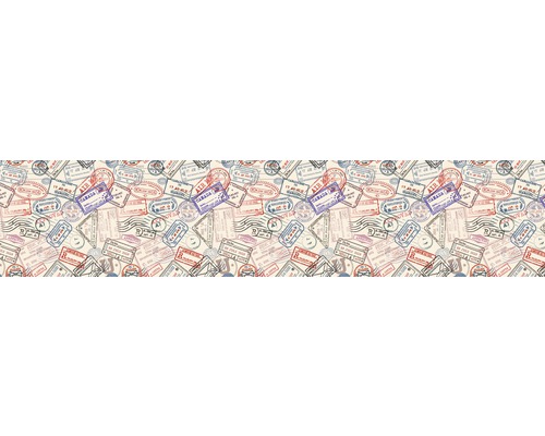 Küchenrückwand mySpotti splash Stamps 2800x600x0,2 mm Muster mit verschiedenen Reisepassstempeln