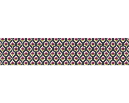 Küchenrückwand mySpotti splash Lean 2800x600x0,2 mm Muster mit stilisierten Blüten auf dunklem Grund