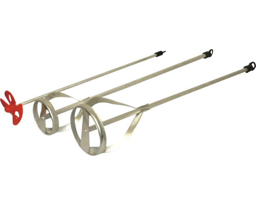 Drei Mörtelrührer aus Metall mit Rührkorb und Aufnahme