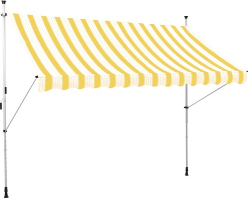 Klemmmarkise (Balkonmarkise) 2,5x1,5 Stoff gestreift gelb/weiß Gestell RAL 9003 signalweiß (Bausatz)