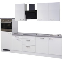 Komplette Küchenzeile mit Spüle, Herd, Backofen, Dunstabzugshaube und Schränken