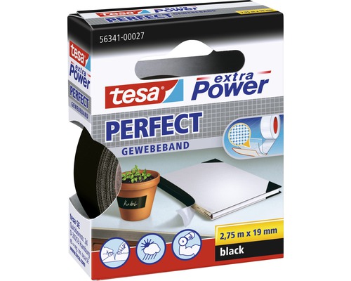 Gewebeband Tesa extra Power Perfect schwarz 19 mm x 2,75 m Tesa Extra Power Perfect Gewebeband, 2,75 m x 19 mm, schwarz