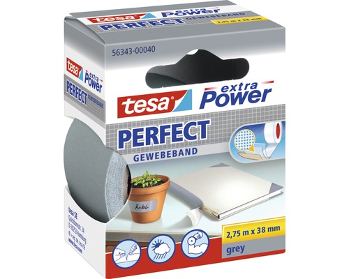 Gewebeband Tesa extra Power Perfect grau 38 mm x 2,75 m Tesa Perfect Power Gewebeband, 2,75 Meter x 38 Millimeter, grau
