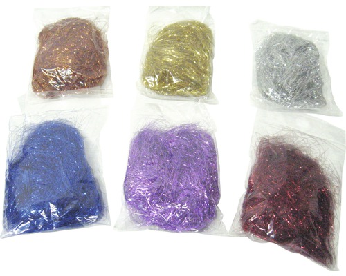 Engelshaar silber-gold-rot-blau Sechs Packungen Bastelfäden in verschiedenen Farben in Plastikverpackungen