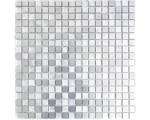 Aluminiummosaik ALF A309F 30,0x30,0 cm silber mix Quadratische Mosaikfliese aus Glas und Metall