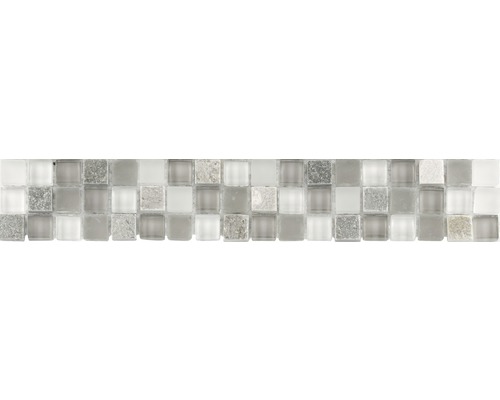 Glas Fliesenbordüre mit Naturstein 4,8x29,8 cm grau beige weiß Mosaikfliese aus Glas und Stein