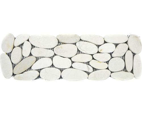 Natursteinmosaik Flusskiesel BO IN10KS 10,0x30,0 cm beige Mosaikmatte aus weißen Kieselsteinen