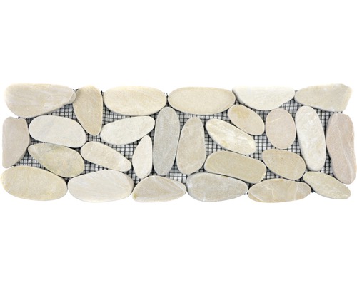 Natursteinmosaik Flusskiesel BO IN14KS 10,0x30,0 cm weiß Kiesel Mosaikfliese auf Netz