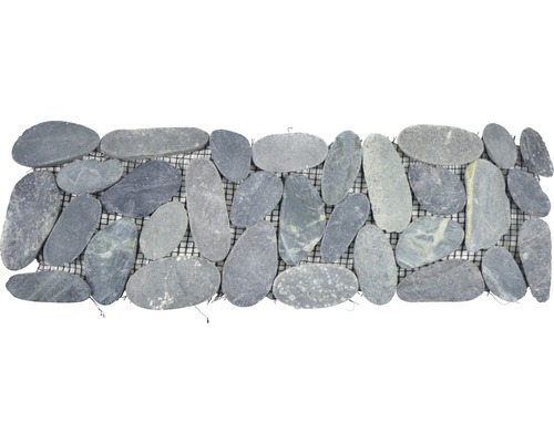 Natursteinmosaik Flusskiesel BO IN24KS 10,0x30,0 cm schwarz