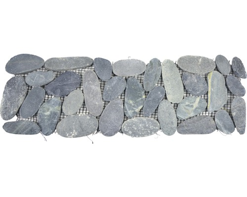 Natursteinmosaik Flusskiesel BO IN24KS 10,0x30,0 cm schwarz Mosaikfliese aus Naturstein mit Kieselmuster