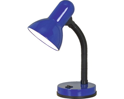 Blaue Schreibtischlampe mit flexiblem Hals und rundem Fuß