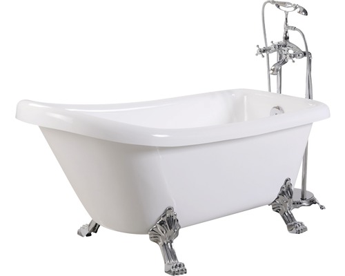 Freistehende Rechteckbadewanne Sanotechnik G9023 170x75x75 cm weiß Freistehende Badewanne mit Füßen im Klauenfuß-Design und Armatur