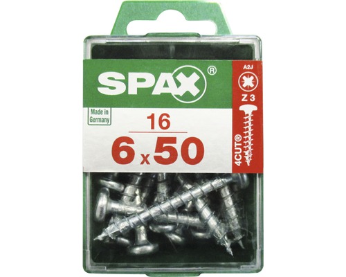 Spax Universalschraube Kreuzschlitz PZ 3, Halbrundkopf, 6x50 mm, 16 Stück Spax Universalschrauben, 6 x 50 mm, 16 Stück, im Paket