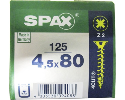 Spax Universalschraube Kreuzschlitz PZ 2, Senkkopf, Holz-Vollgewinde, 4,5x80 mm, 125 Stück Spax Universalschraube Kreuzschlitz PZ 2, Senkkopf, Holz-Vollgewinde, 4,5x80 mm, 125 Stück