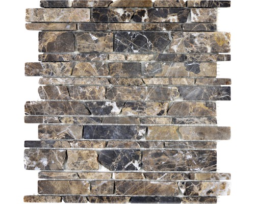 Natursteinmosaik Marmor MOS Brick 285 27,5x30,0 cm braun Mosaikmatte aus Naturstein mit rechteckigen Steinen